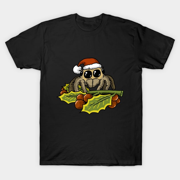 cute jumping spider with christmas hat. T-Shirt by JJadx